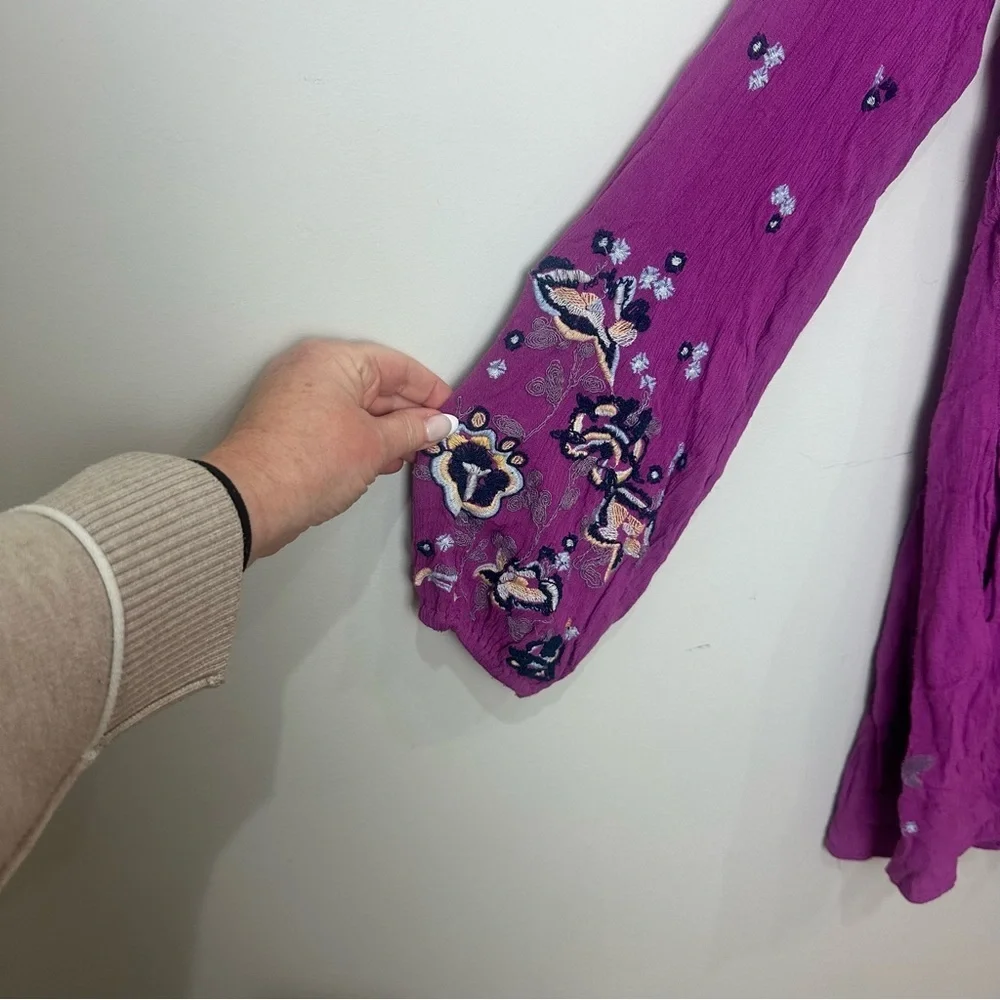Free People Oxford Embroidered Mini Dress Floral Magenta - Picture 5 of 8